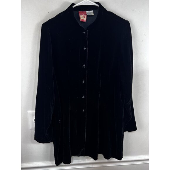 April Cornell Button Down Silk Velvet Black Medium Vintage Retro Lagenlook Tunic - Picture 1 of 6